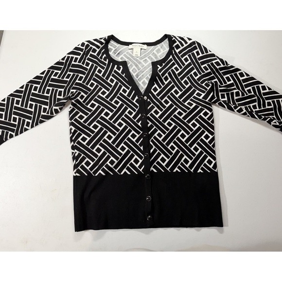 White House Black Market Sweaters - White House Black Market Geometric Snap Front Cardigan Sweater Black White Small